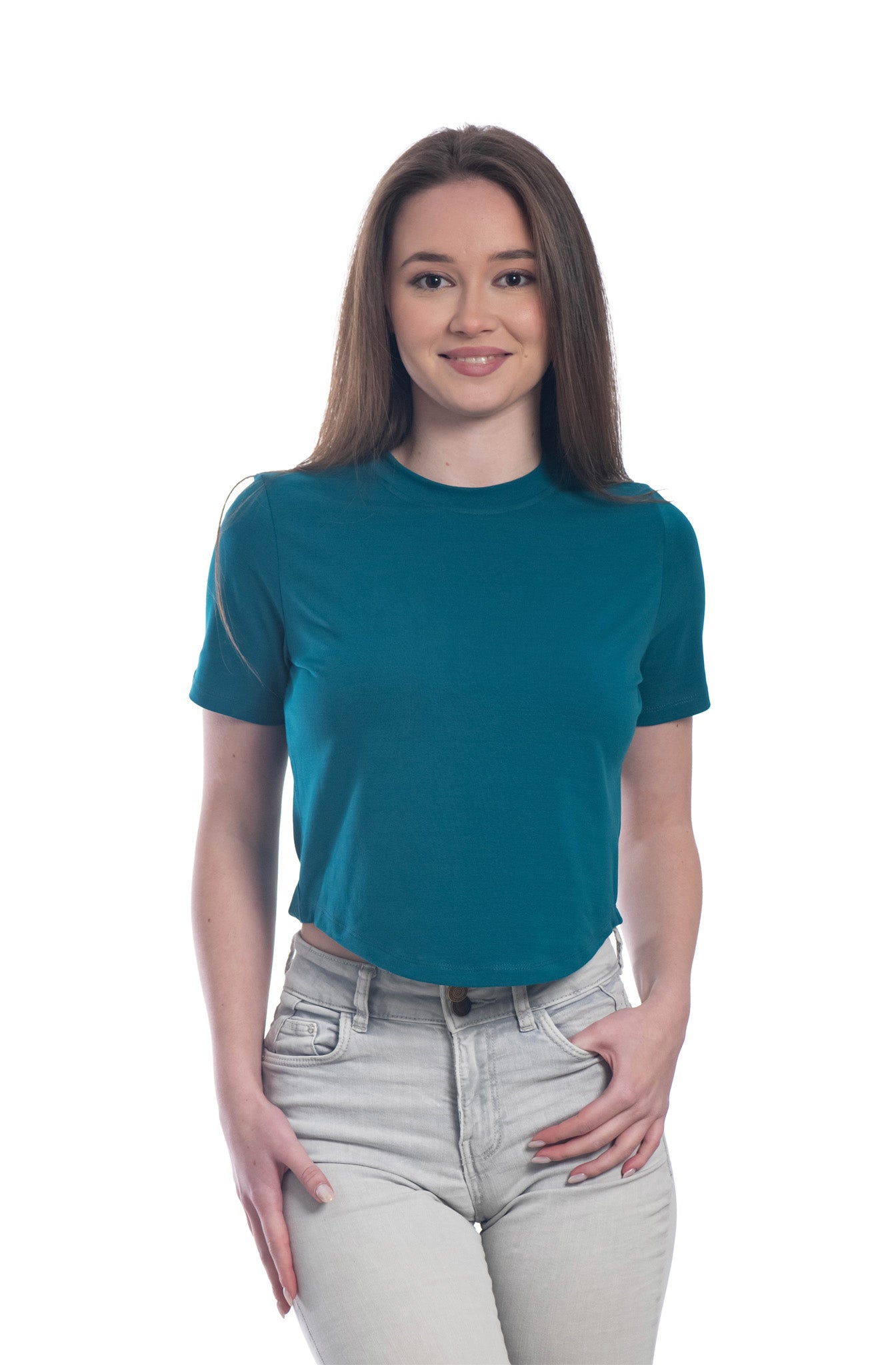 Kurzarm-Crop-Top für Damen mit Rundhalsausschnitt