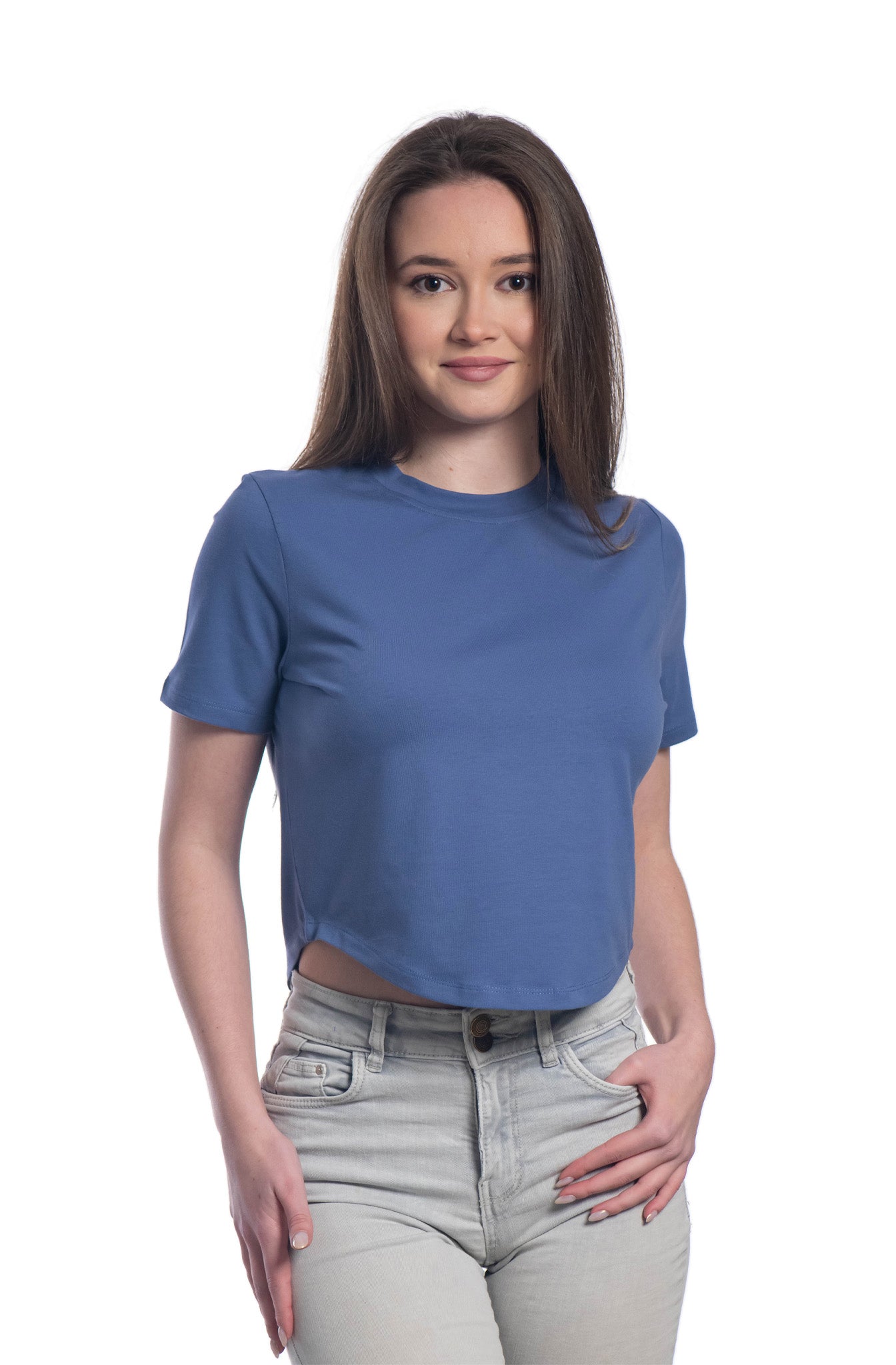 Kurzarm-Crop-Top für Damen mit Rundhalsausschnitt