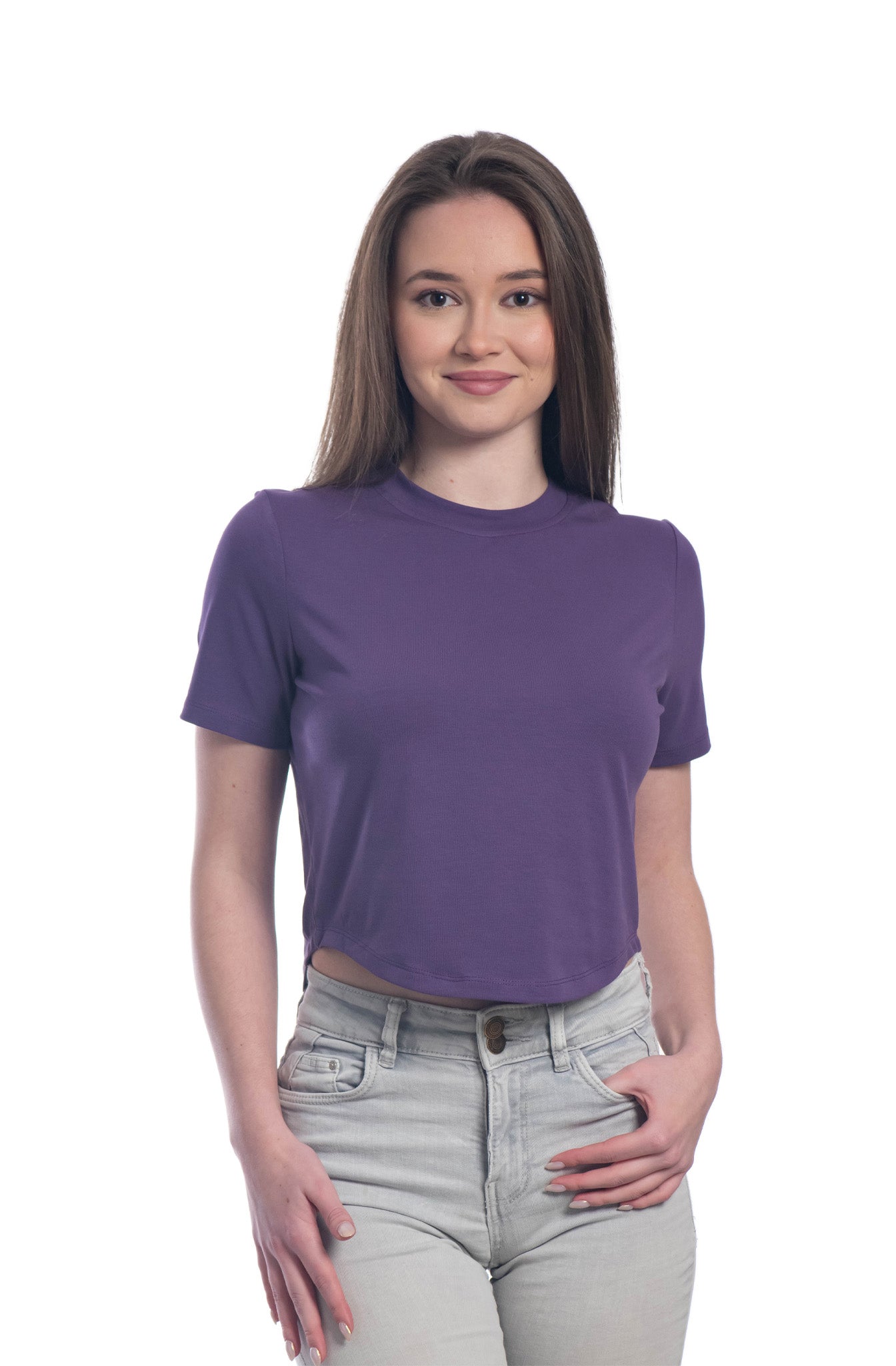 Kurzarm-Crop-Top für Damen mit Rundhalsausschnitt
