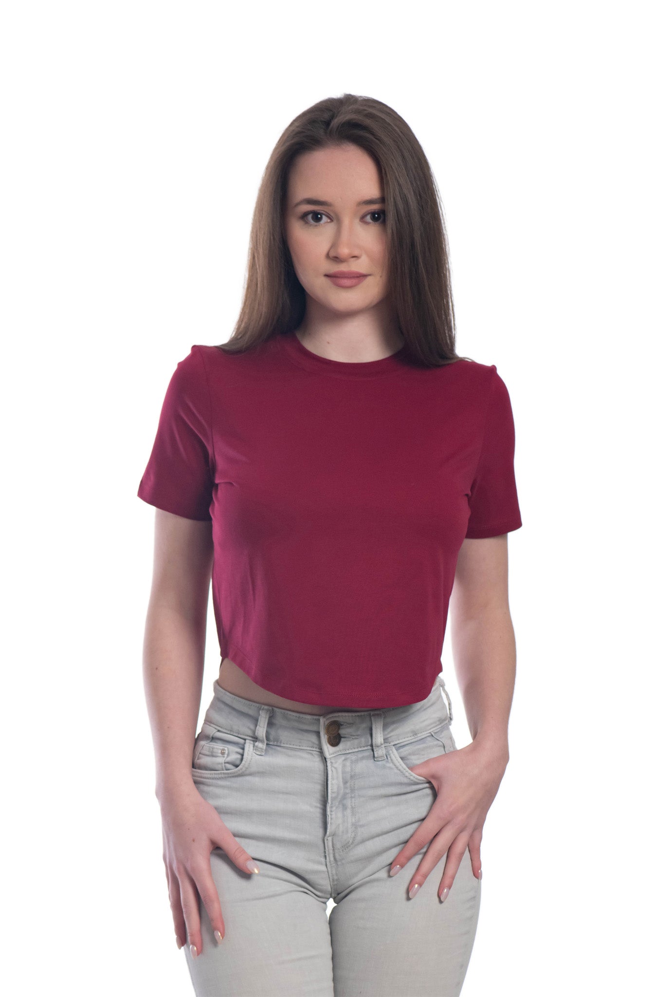 Kurzarm-Crop-Top für Damen mit Rundhalsausschnitt
