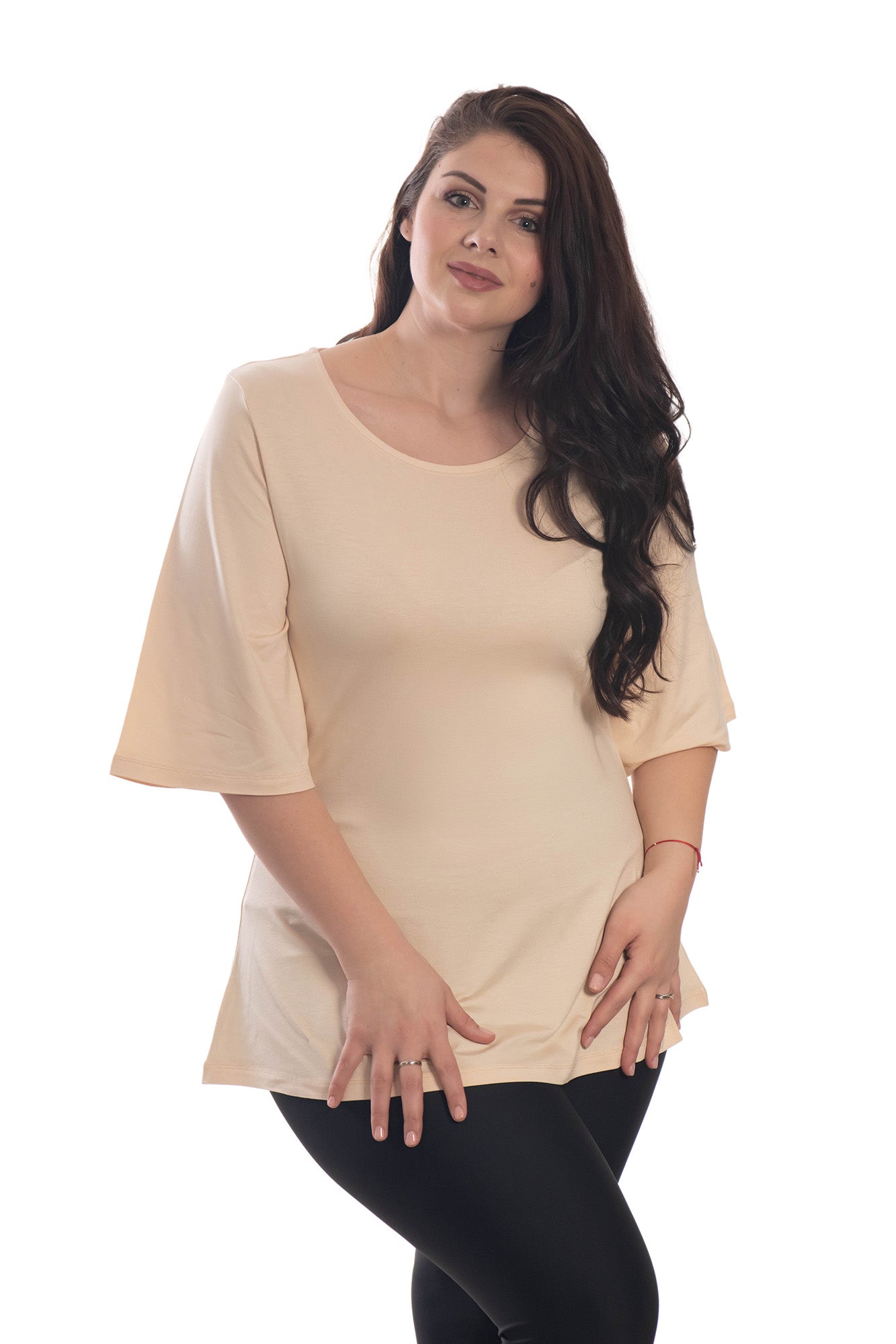 Damentunika mit 3/4-Ärmeln und Rundhalsausschnitt