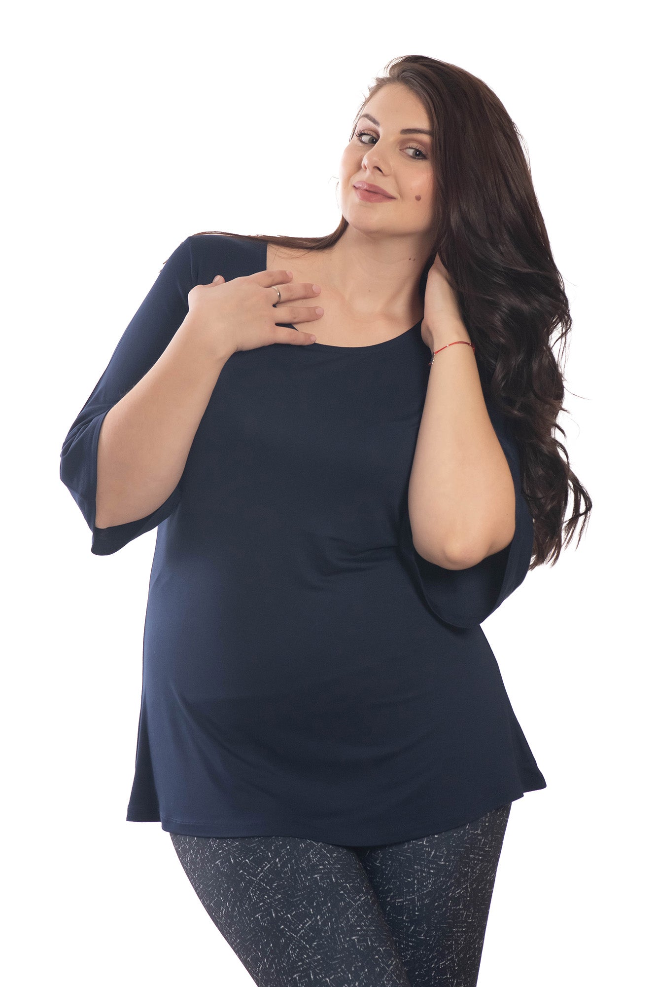 Damentunika mit 3/4-Ärmeln und Rundhalsausschnitt