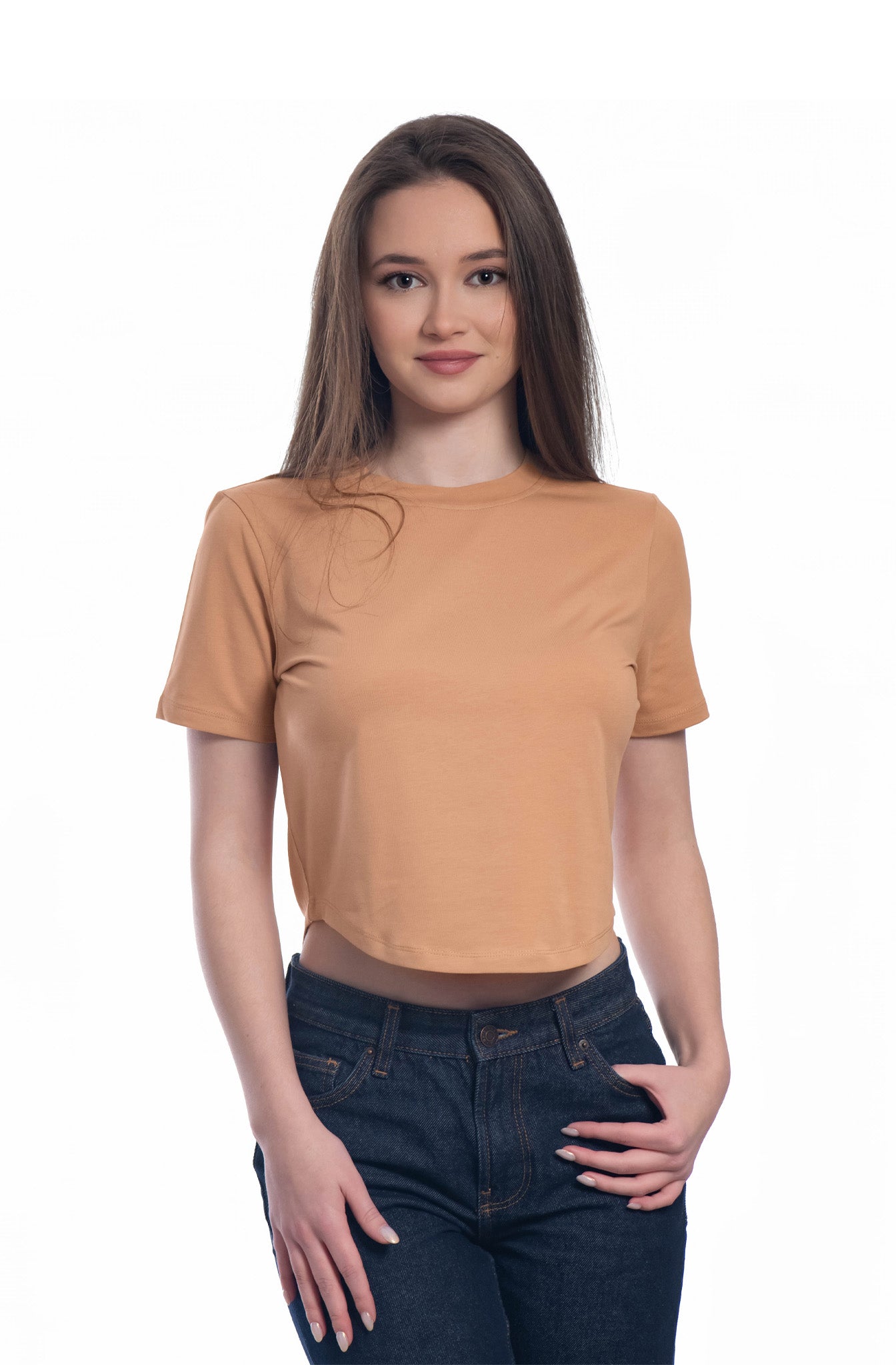 Kurzarm-Crop-Top für Damen mit Rundhalsausschnitt