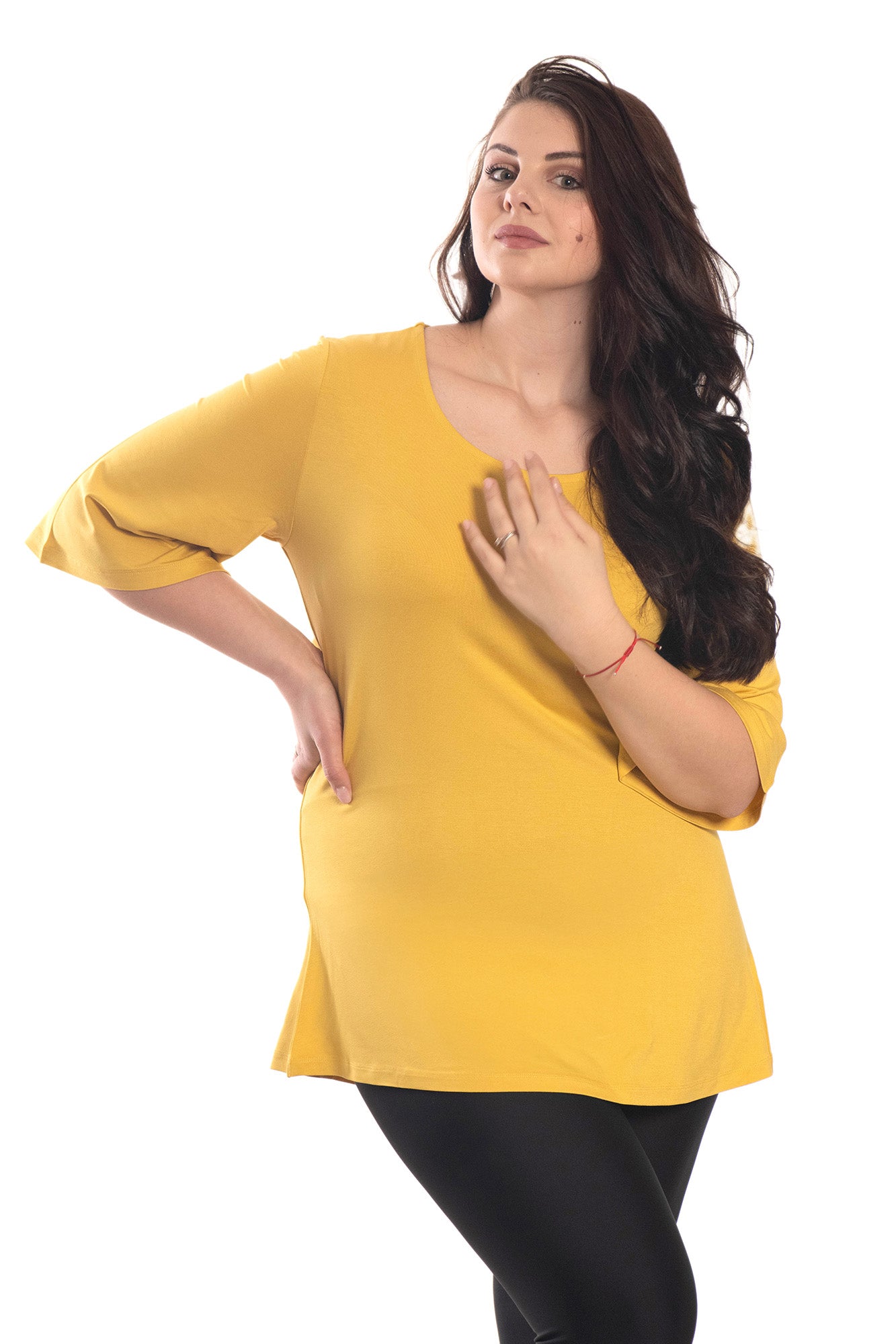 Damentunika mit 3/4-Ärmeln und Rundhalsausschnitt