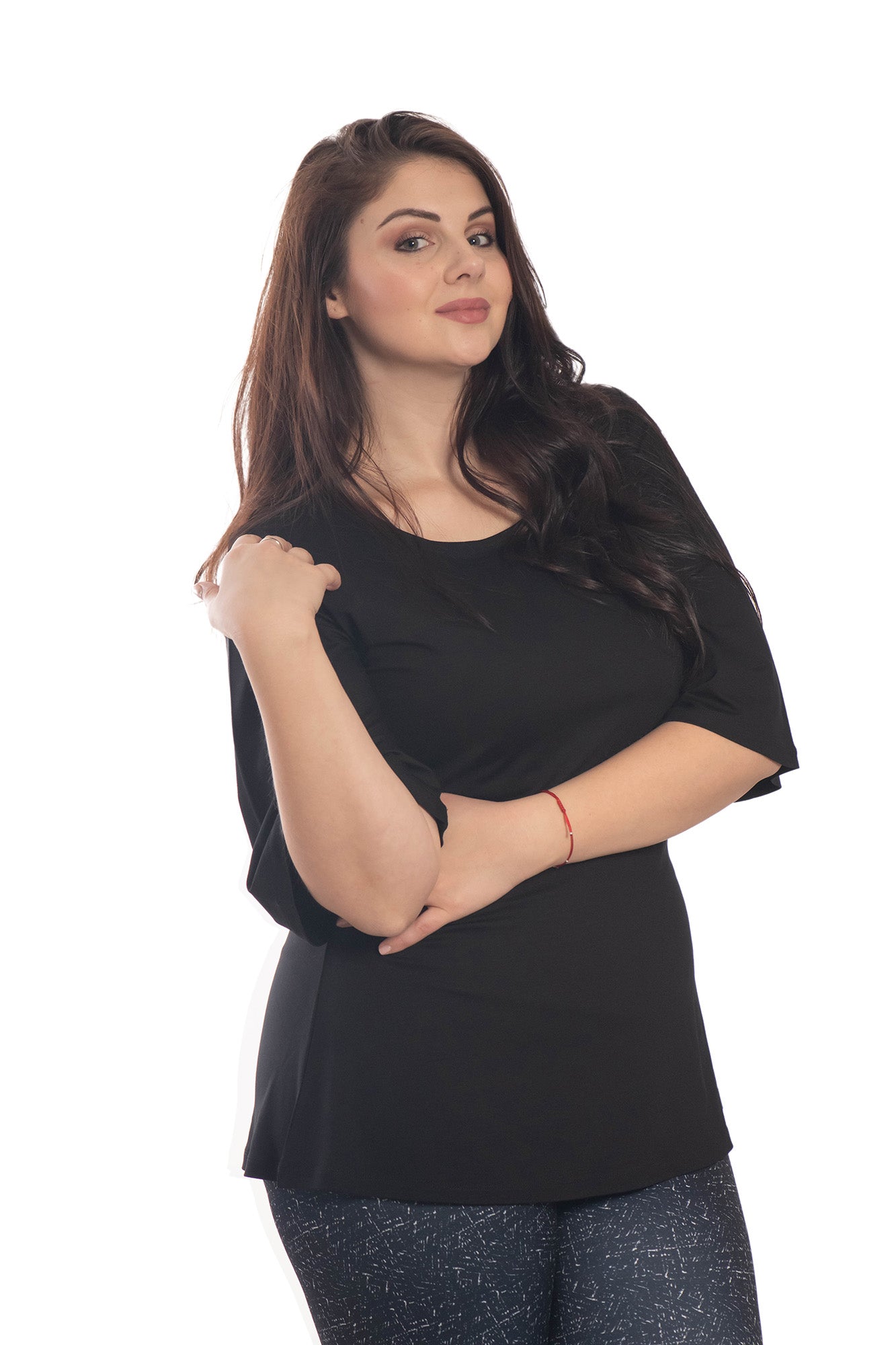 Damentunika mit 3/4-Ärmeln und Rundhalsausschnitt