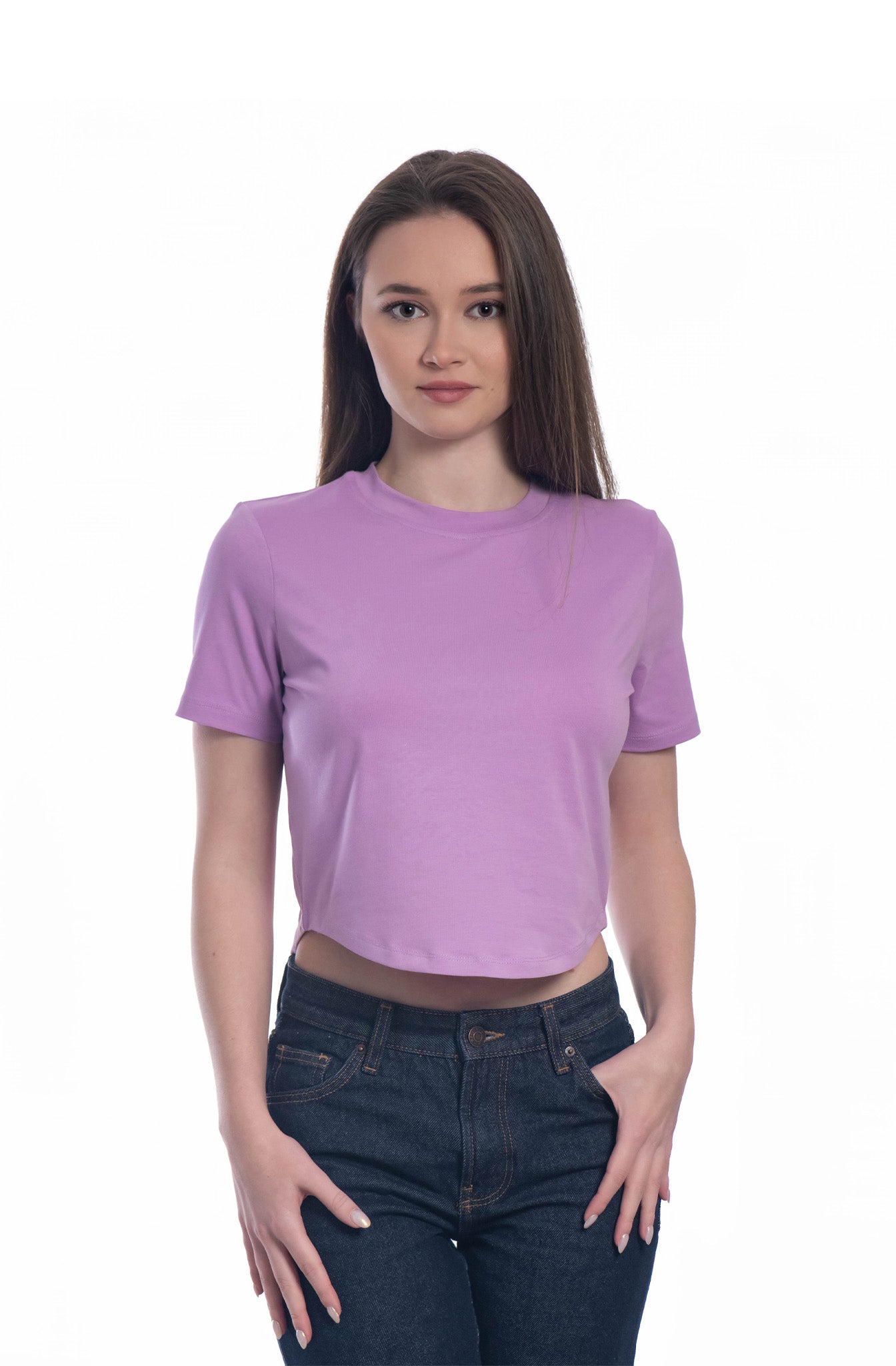 Kurzarm-Crop-Top für Damen mit Rundhalsausschnitt