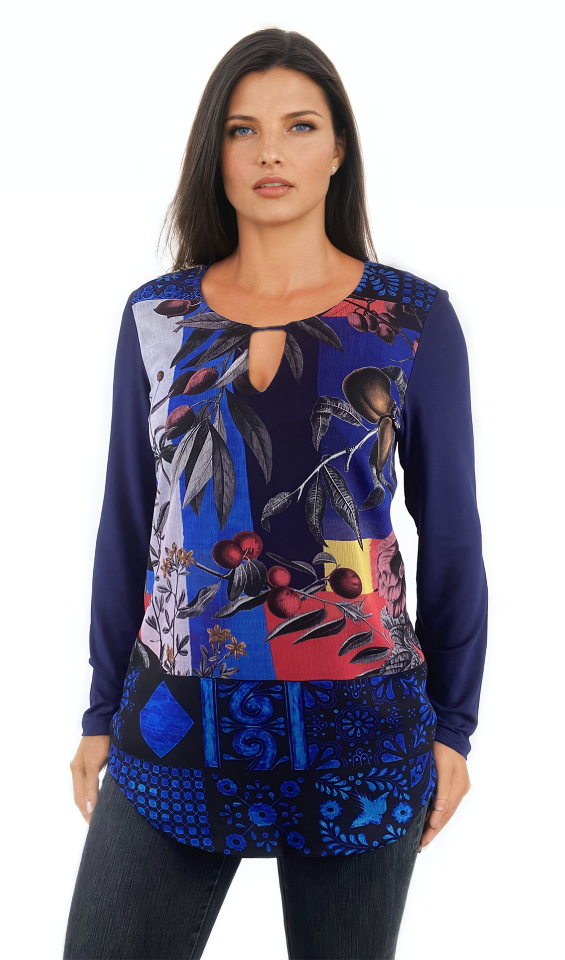 Damen-Tunika – langärmeliges T-Shirt mit Rundhalsausschnitt