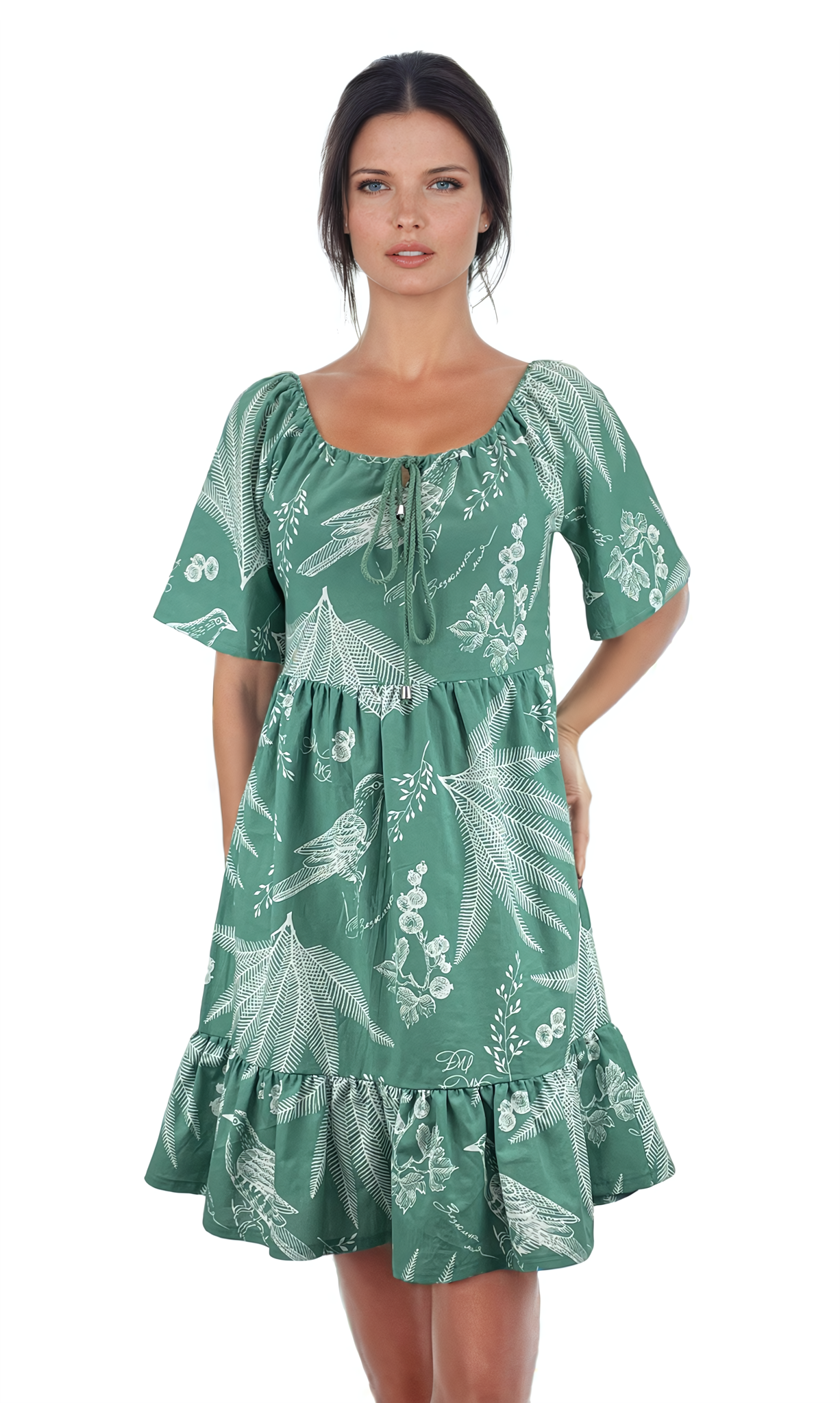 Damenkleid mit kurzen Ärmeln und Rundhalsausschnitt